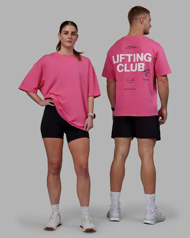 Unisex Lifting Club FLXCotton Tee Oversize - Carmine Rose-White