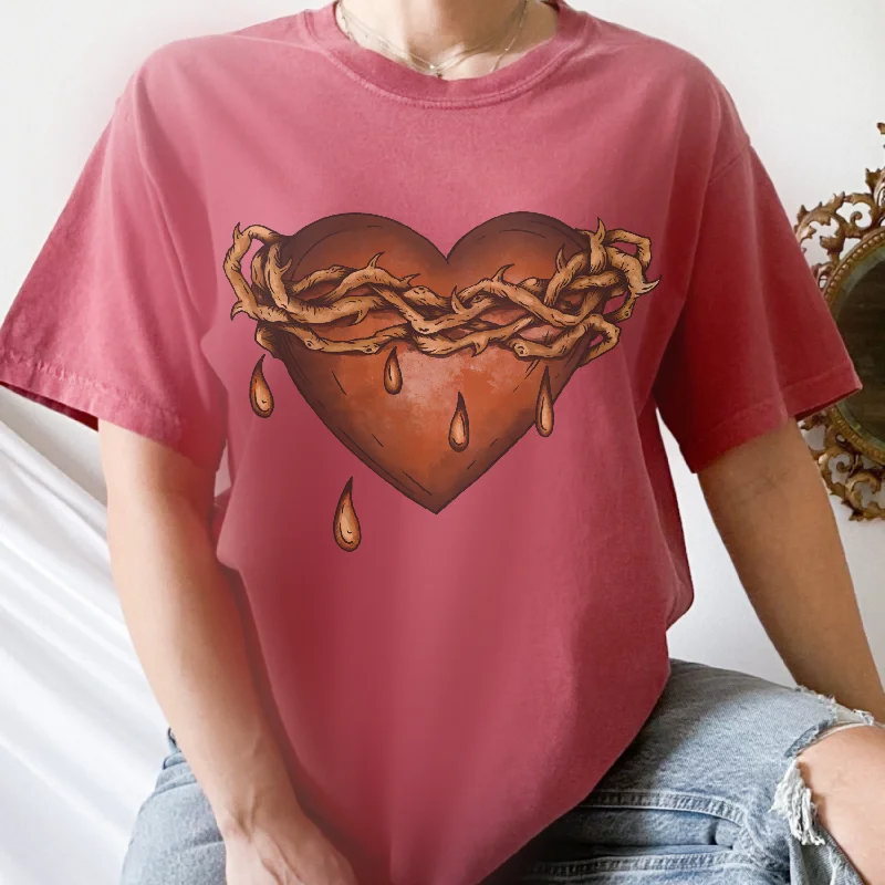 Valentine's Day Black Gothic Heart Thorns Tears Unisex-Size Comfort Colors® Goth Valentine's Day T-Shirt in Pepper, Mustard, Yam, White, Black, Crimson and Ivory