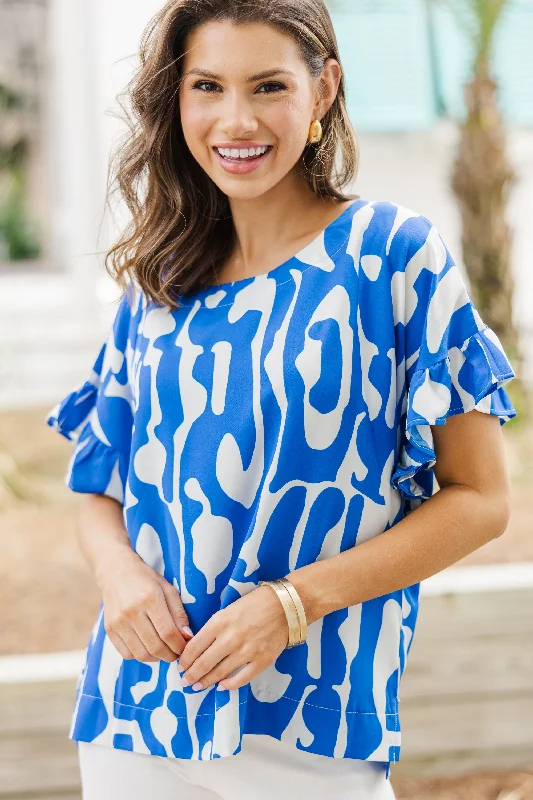 Can't Wait Sapphire Blue Abstract Blouse