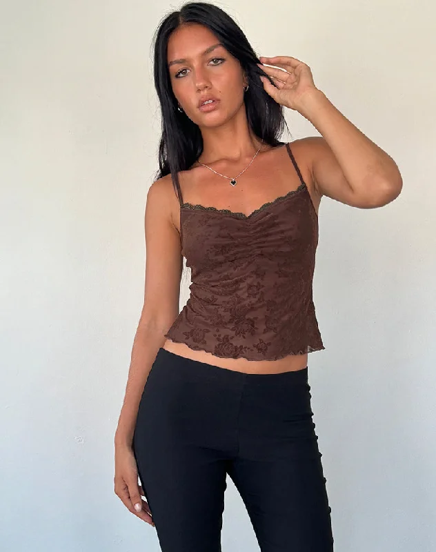 Noira Cami Top in Romantic Rose Flock Brown