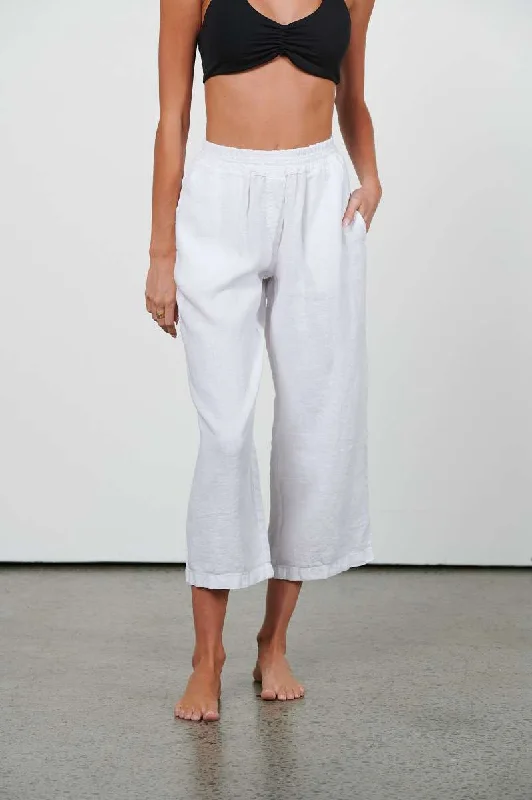 Cropped Linen Pants in White PNT-1718-S23 by Haris Cotton