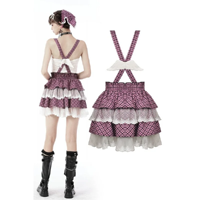 Women's Lolita Angel Multilayer Plaid Suspender Skirt