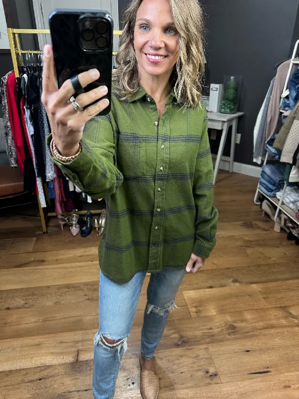 Regret Nothing Plaid Button-Down Top - Dark Olive/Navy